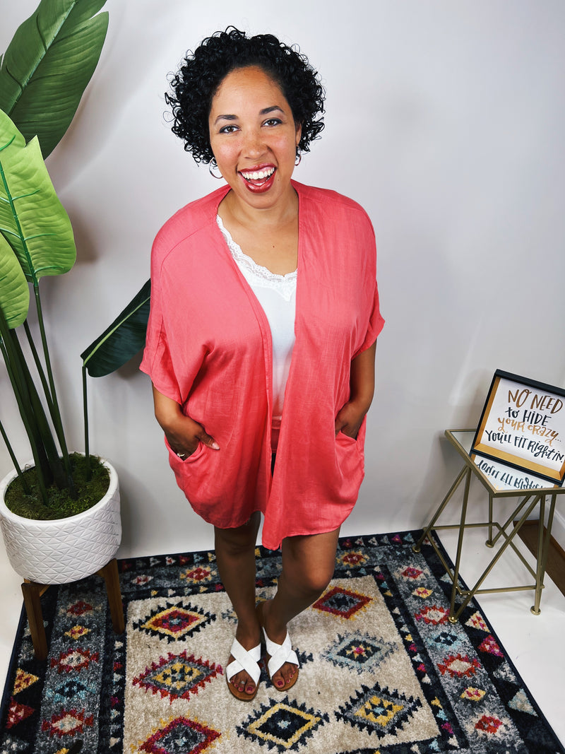 #N319 Feeling Awesome Kimono (Coral) *DOORBUSTER*