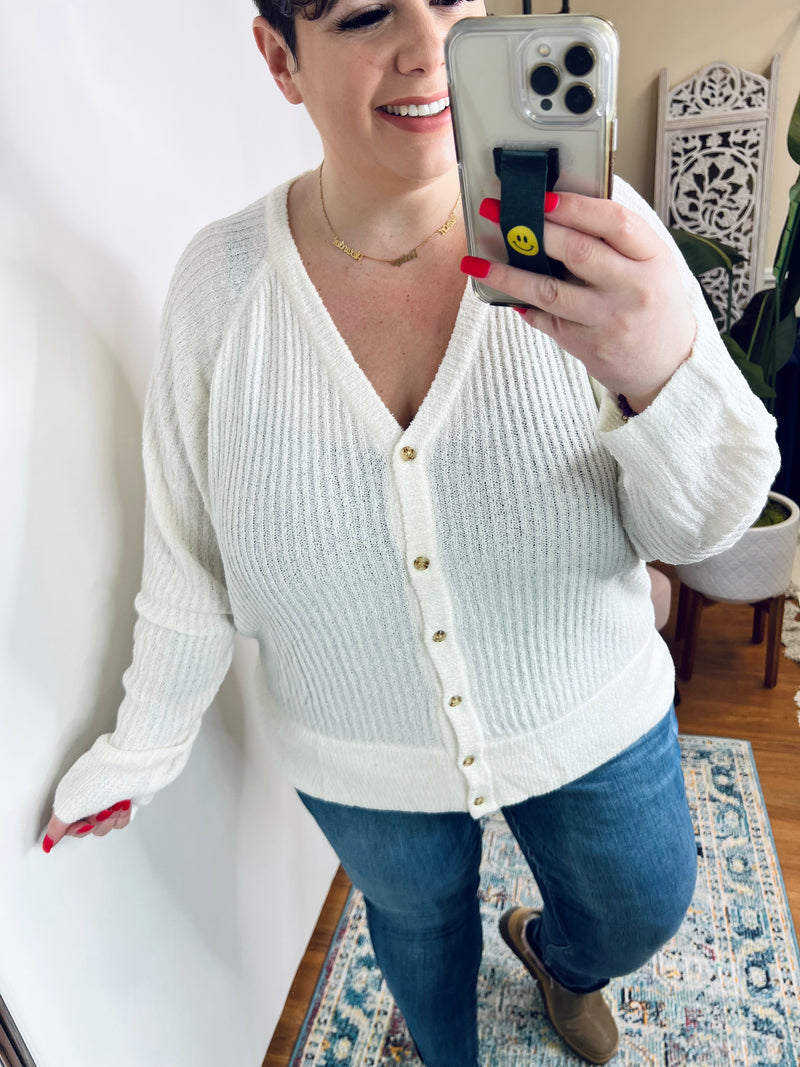 Snow Day Button Down Cardigan In Ivory