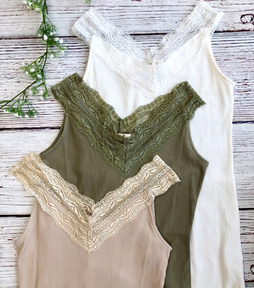 #H751 Dreaming Of A Lace Tank (Tan)
