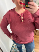 Lean Into Something Cozy Waffle Knit Top in Marsala
