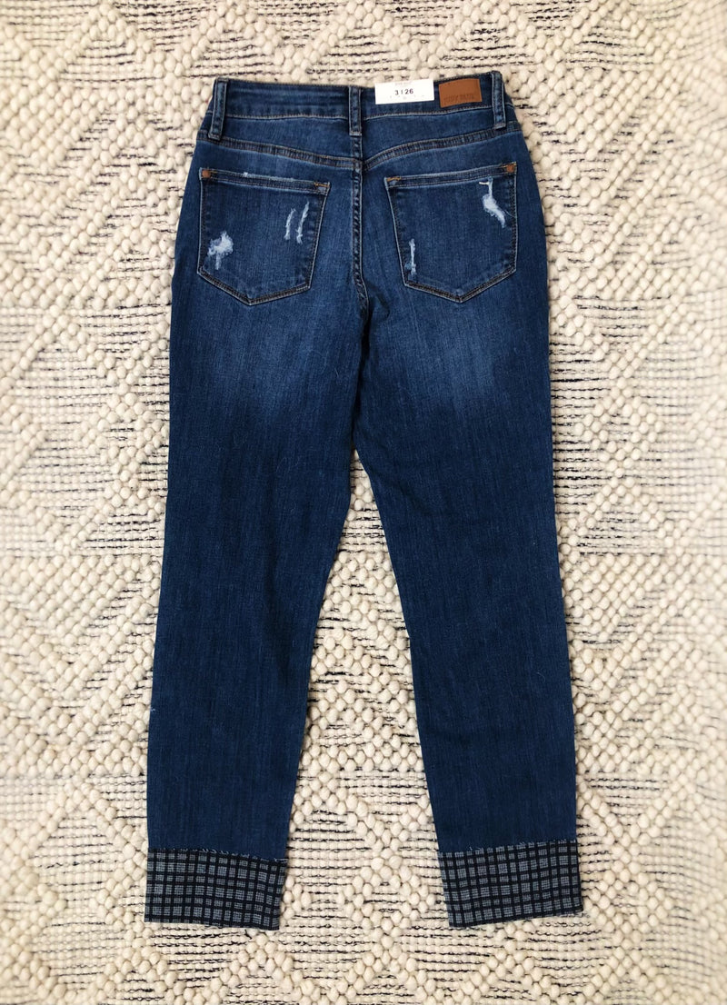 #K900 Cuffed In Plaid Judy Blue Girlfriend Jeans