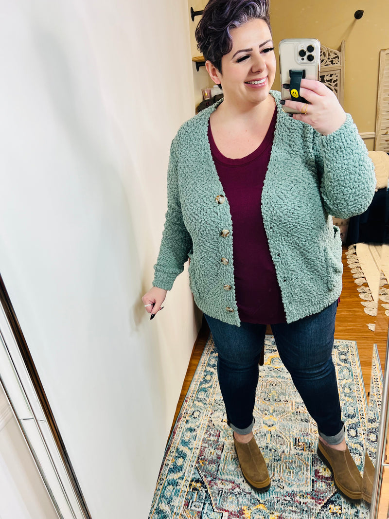 Popcorn Knit Cardigan In Light Green