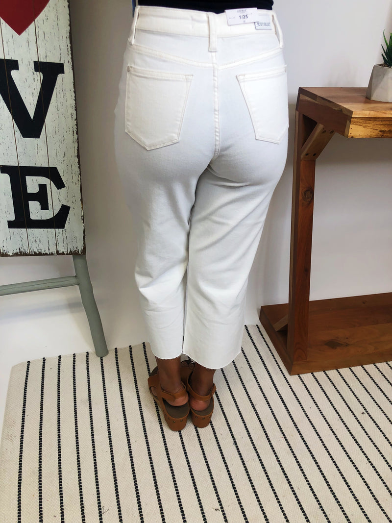 #M322 Greater Love White Crop Judy Blue Jeans