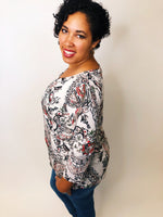 #K553 A Walk In A Paisley Dream Top (Taupe/Red)