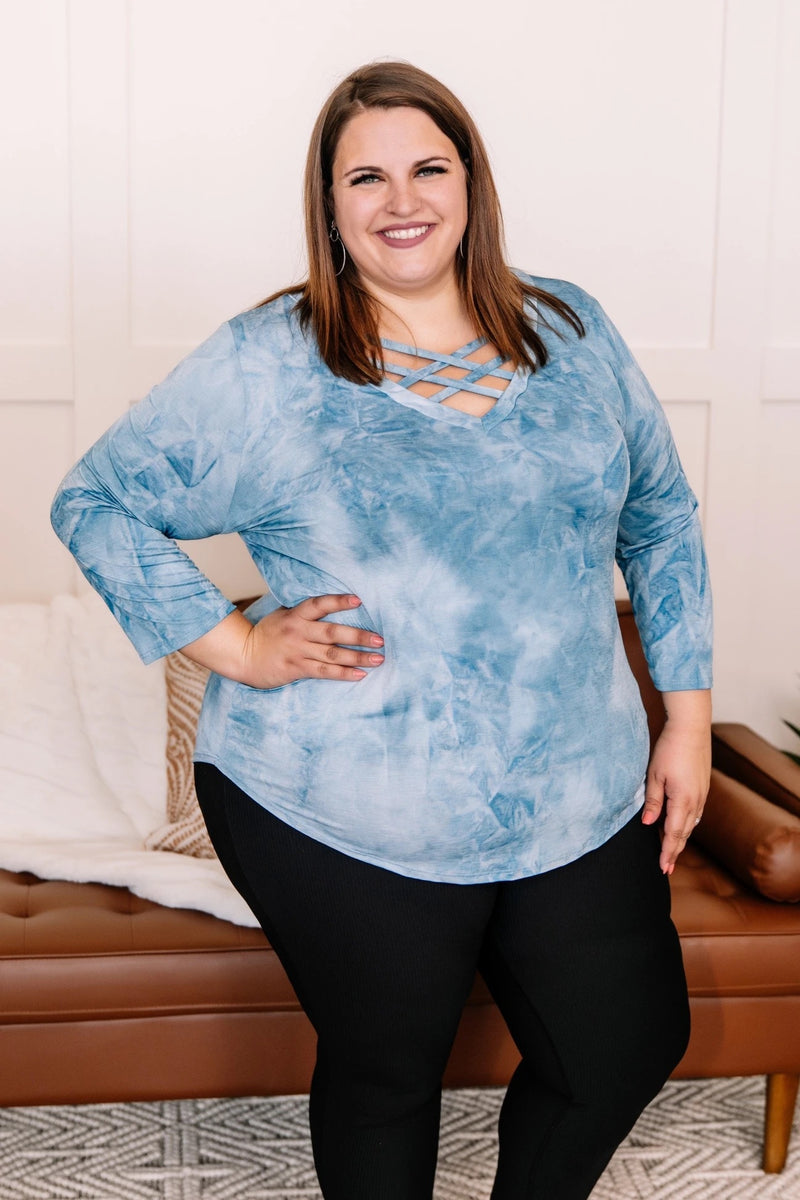 #K981 Glittering Morning Sky Feelings 3/4 Sleeves Top