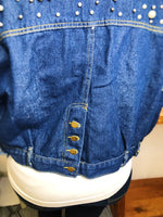 #L835 Texas Pearls Cropped Jacket (Dark Denim)