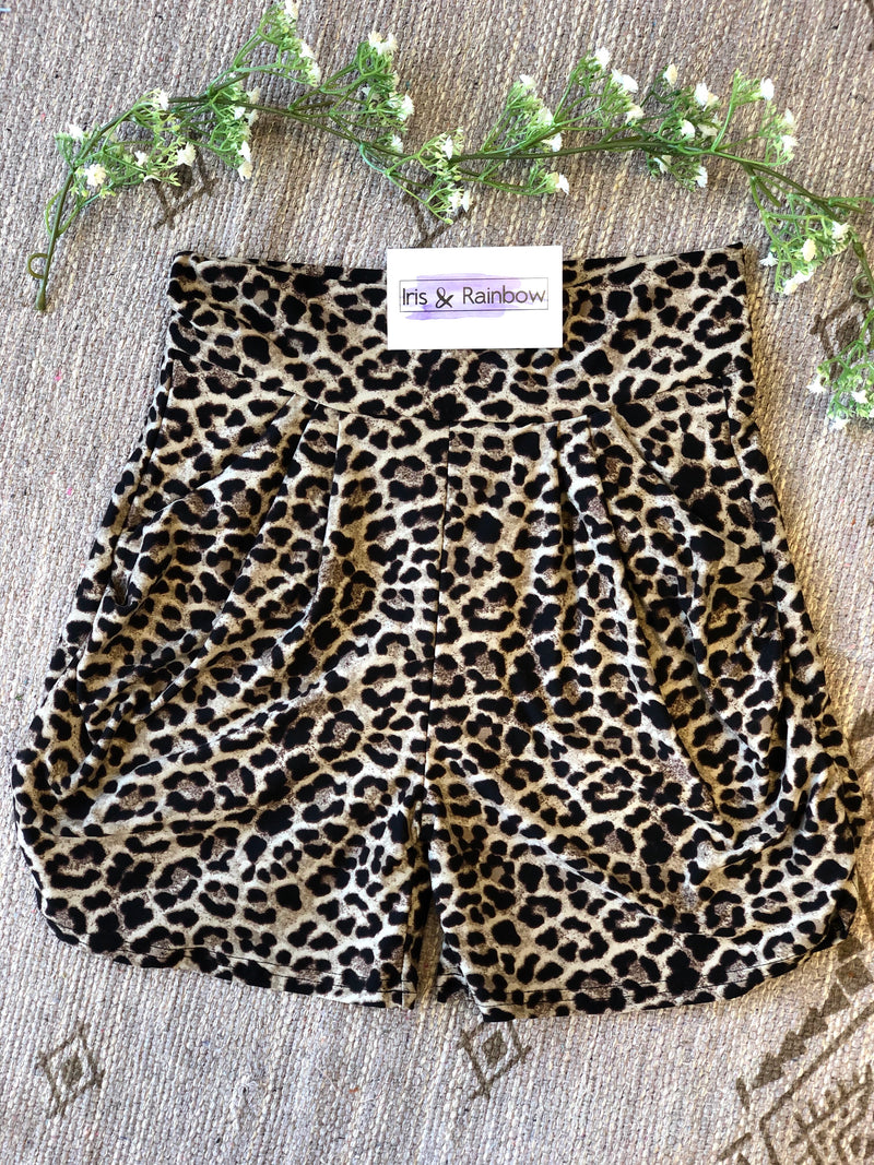 #B81 Sassy Leopard Harem Shorts - TAN