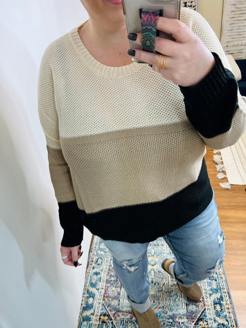 Hudson Color Block Sweater In Natural