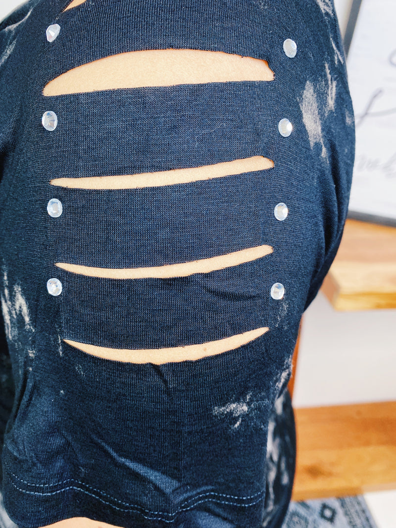 #L918 Moonlight Tie Dye Top (Black/Grey)
