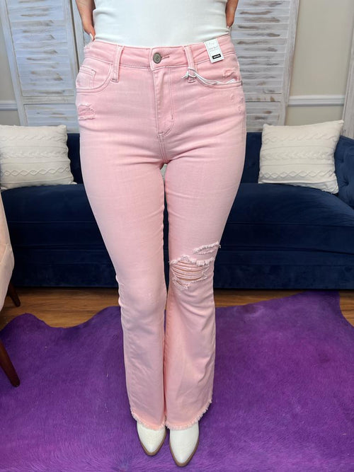 #P516 Falling For You Judy Blue Pink Flare Jeans